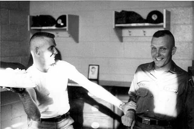Fred Britton presenting Donn Berney with his birthday cake.