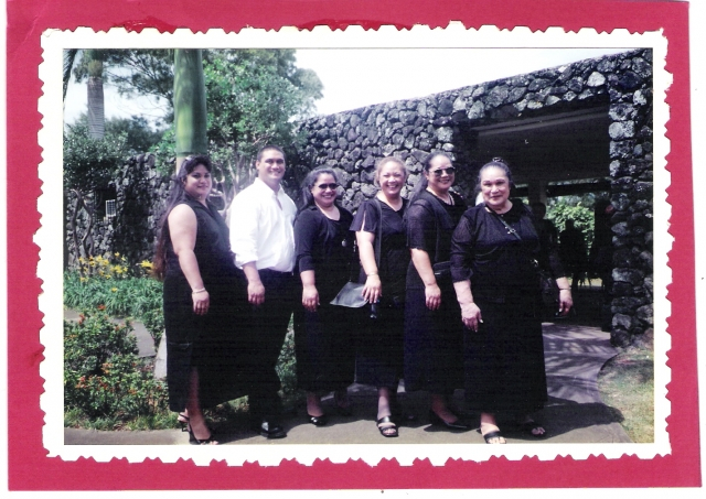 The Sagapolus at our dads funeral. From left to right, youngest to oldest. Pam Heya, Thomas Sagapolu, Kim Keliihoomalu, Rhonda-Lei Hanohano, Mara Sagapolu, Rowena Sagapolu. Missing is Kahterine Sagapolu between Thomas and Kim...