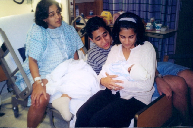 Raj with sisters Shalini and Priya at the birth of nephew Rohan
