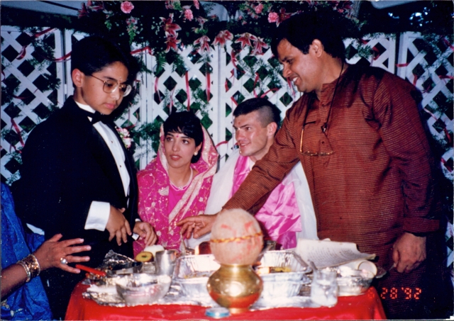 Raj giving blessings at sister Shalinis wedding