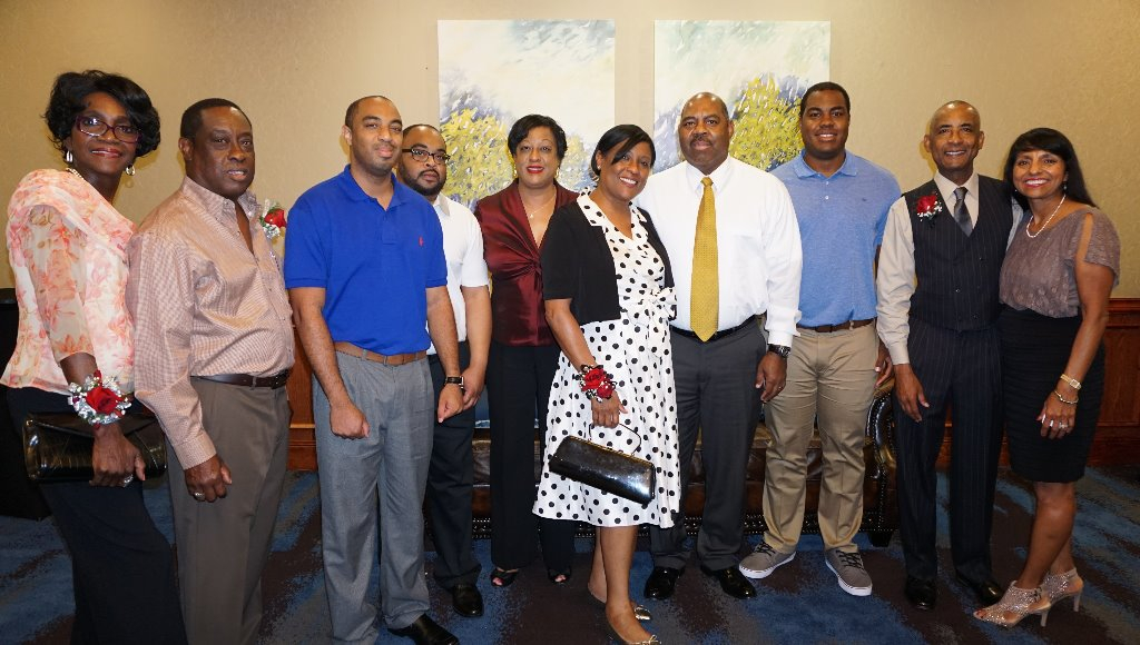 Children of Willie Ewing, Jr., son of Willie Ewing, Sr. (Mama Browns brother), with spouses and offsprings. L-R: Wayne Ewing w/spouse Sonia; Brenda Ewing Kelley w/2 sons, Marvin Kelley (blue shirt) and Marlon Kelley; Loredeen Ewing Brown w/husband Lonzy B