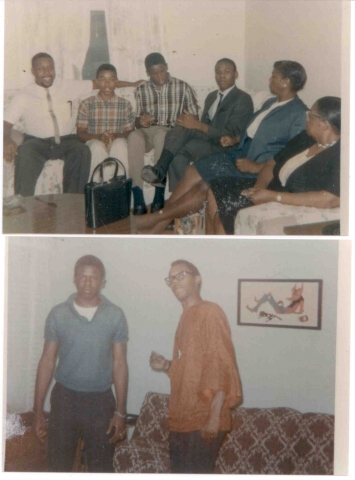 Top, L to R: Marvin Brooks, Mike Brown, Tony Robinson, Robert Butch Robinson, Fredrica Aunt Freddie (Ewing) Pearson, and unknown. Bottom, L to R, Tony Robinson with oldest brother, Alan Robinson.