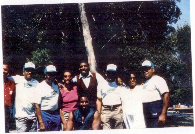 Busters brood, 8 of 9 (Carl is missing) L to R: Donald, Bill, Buster, Shirley, Richard, Jim, Marilyn, Gerald (Jerry), and Glenn in front.