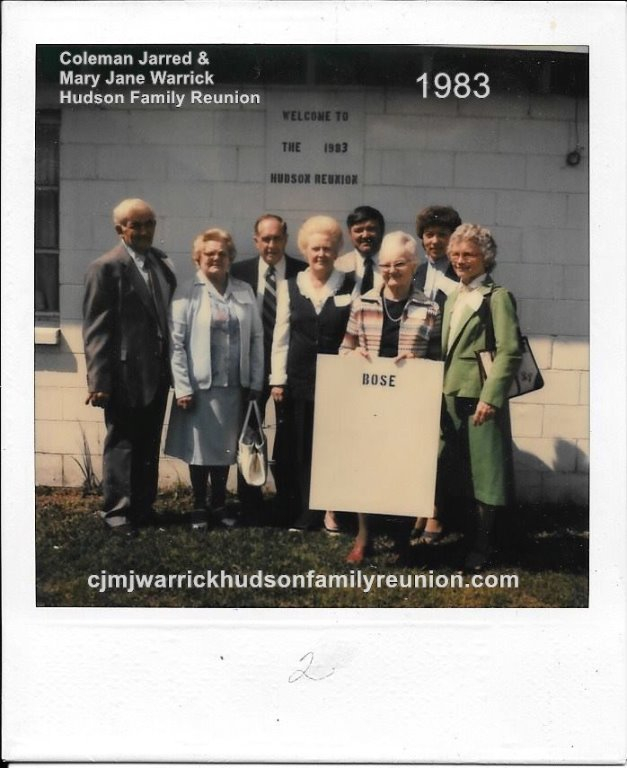 1983 - Family of Bose (Joel Green): Carson Pearsall, Mittie Hudson, Jimmy Wallace, Janie Voll Hudson Bradshear Wallace, Bobby Pearsall, Corrina Belle Hudson Boyette, Sharon Pearsall, Rhee Boyette Pearson