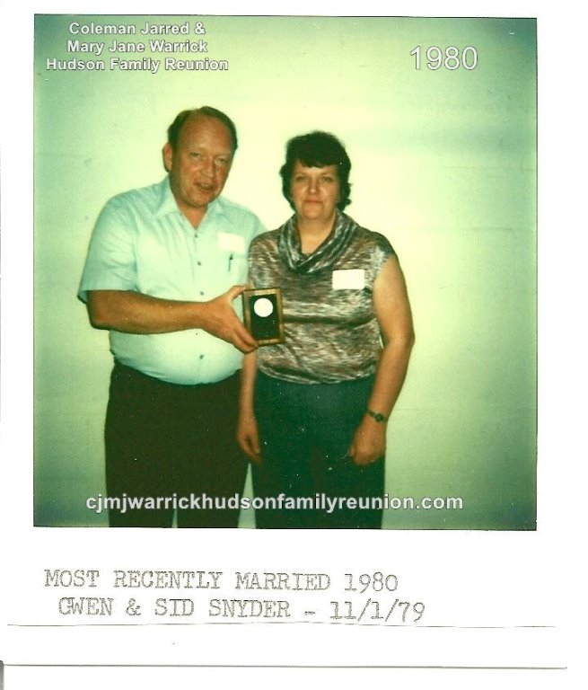 1980 - Most Recently Married - Gwen & Sid Snyder, 11-1-79