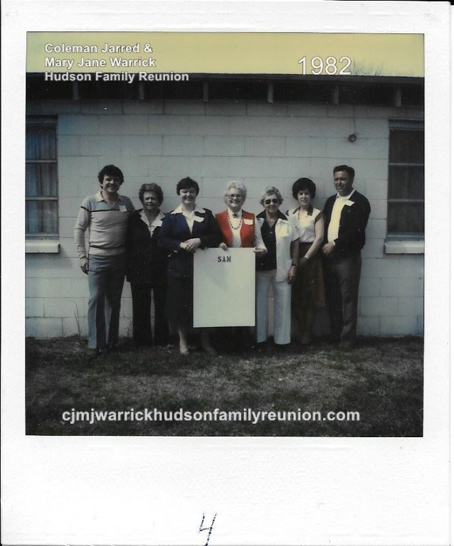 1982 - Family of Sam: Lyn T. Hudson, Gertie Hudson, Barbara Jean Hudson, Juanita Hudson Whitfield, Elizabeth Hudson Jones, Sue Jones Sutton, Thomas Sutton