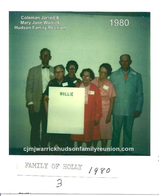 1980 - Family of Hollie - J. Charlie Hudson, Kate Hudson Gurganus, Grace Faulk, Lola Britt Hudson, Lossie Kate Hudson Shipp, Elbert Dixie Shipp
