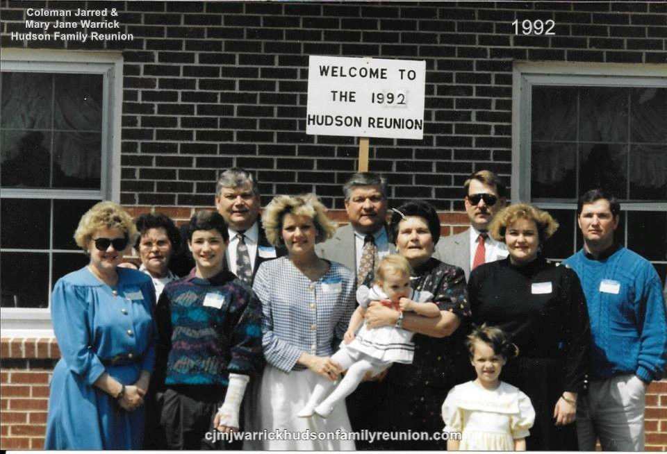 1992 - Family of Will: First Row: Candice Lee Tart Second Row: Kathy Hudson, Troy Mack Whitman, Lisa Hudson Tart, Natalie Starr Tart (in Elenas arms), Elena Sutton Hudson, Robin Hudson Whitman Third Row: Janice Britt Hudson, Jackie Hudson, Robert Sutton H