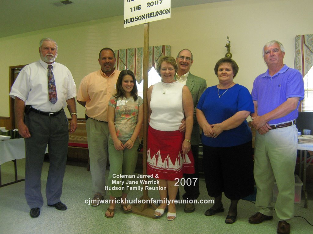 2007 – Descendants First Time Attending:
Front Row – Kirsten Booth, Deloris Worrell.
Second Row – Daniel Bruce McLamb, Teddy Booth, John Worrell, Gwen West Lockamy, Jimmy Lockamy.
