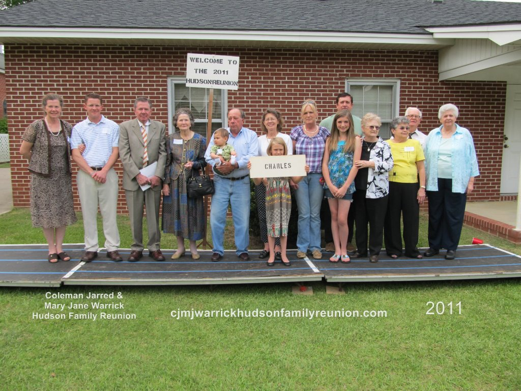 2011 – Family of Charlie:
Front Row – (baby) Charles Thomas Garner, Chandler Brielle Raynor, Leah Marie Smith.
Second Row – Camellia (Camille) Ann Sizemore Dunn, Lawrence Lee Sizemore II, Larry Sizemore, Annie Ruth Hudson Sizemore, Tom Garner, Cathy Size