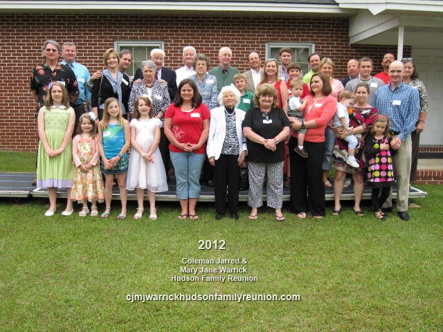 2012 – Family of George:
Row 1 – Jessica Elizabeth Creech, Alyssa Jane Creech, Phagan Jo Hudson, Olivia Ann Creech, Kelly Jewel Cannady, Norma Hudson West, Peggy Hudson Pollock, Maddox Gibbon Clifton (baby), Norma Spell Clifton, Larry EVERETTE Spell (baby