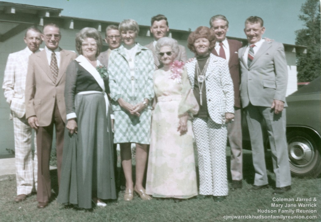 Elwood Hudsons brothers, sisters, mother -- Pelmon, Jim, Norma, Dewey, Ginny, David, Mamie (Dad Elwoods Mom), Norma, Elwood, Sam