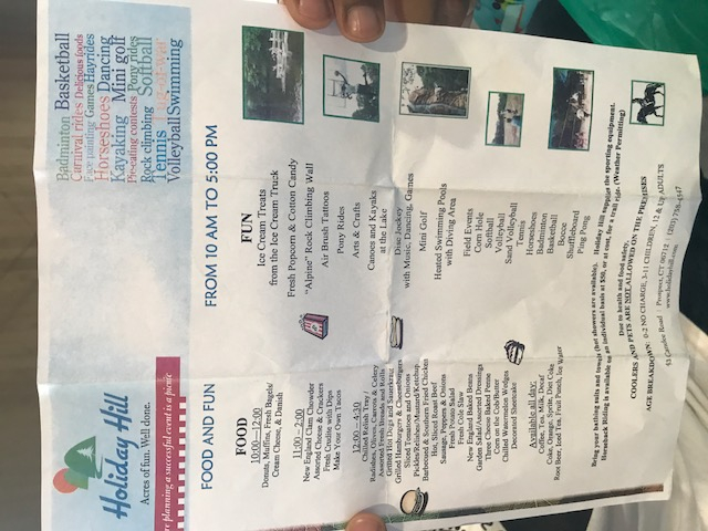 Holiday Hill menu .....