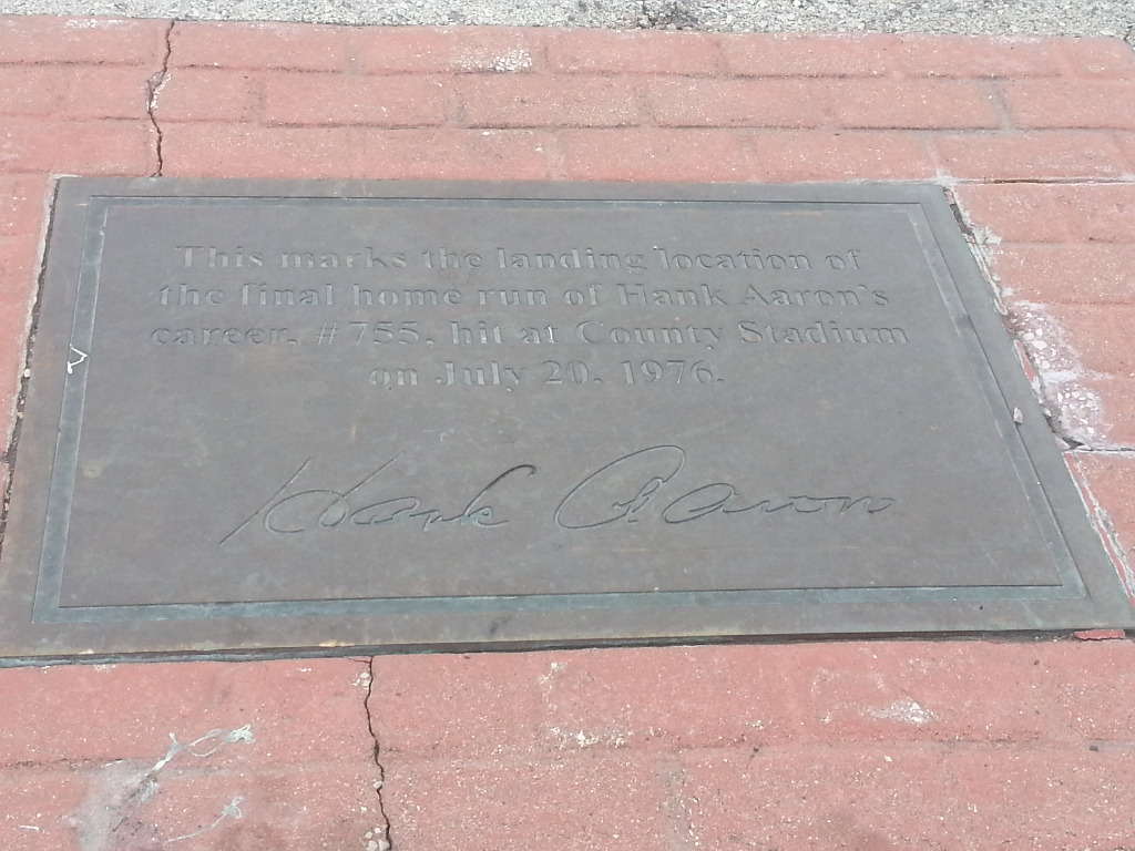Once you learn that theres a marker for one of Hank Aarons hits, you gotta take a picture of it.