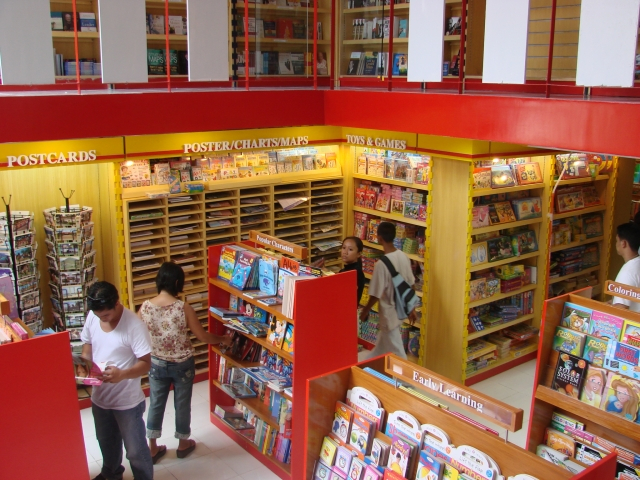 View of the book store from the mezzanine looking down