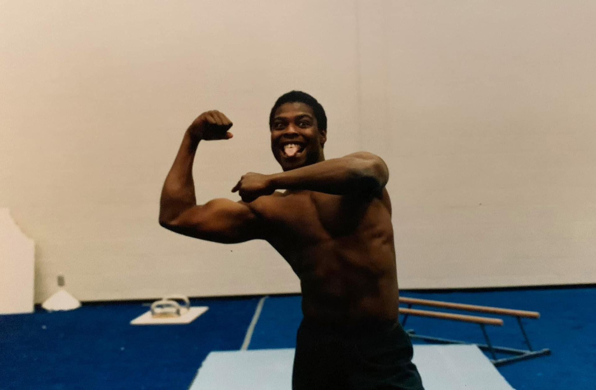 Reggie showing off his guns!