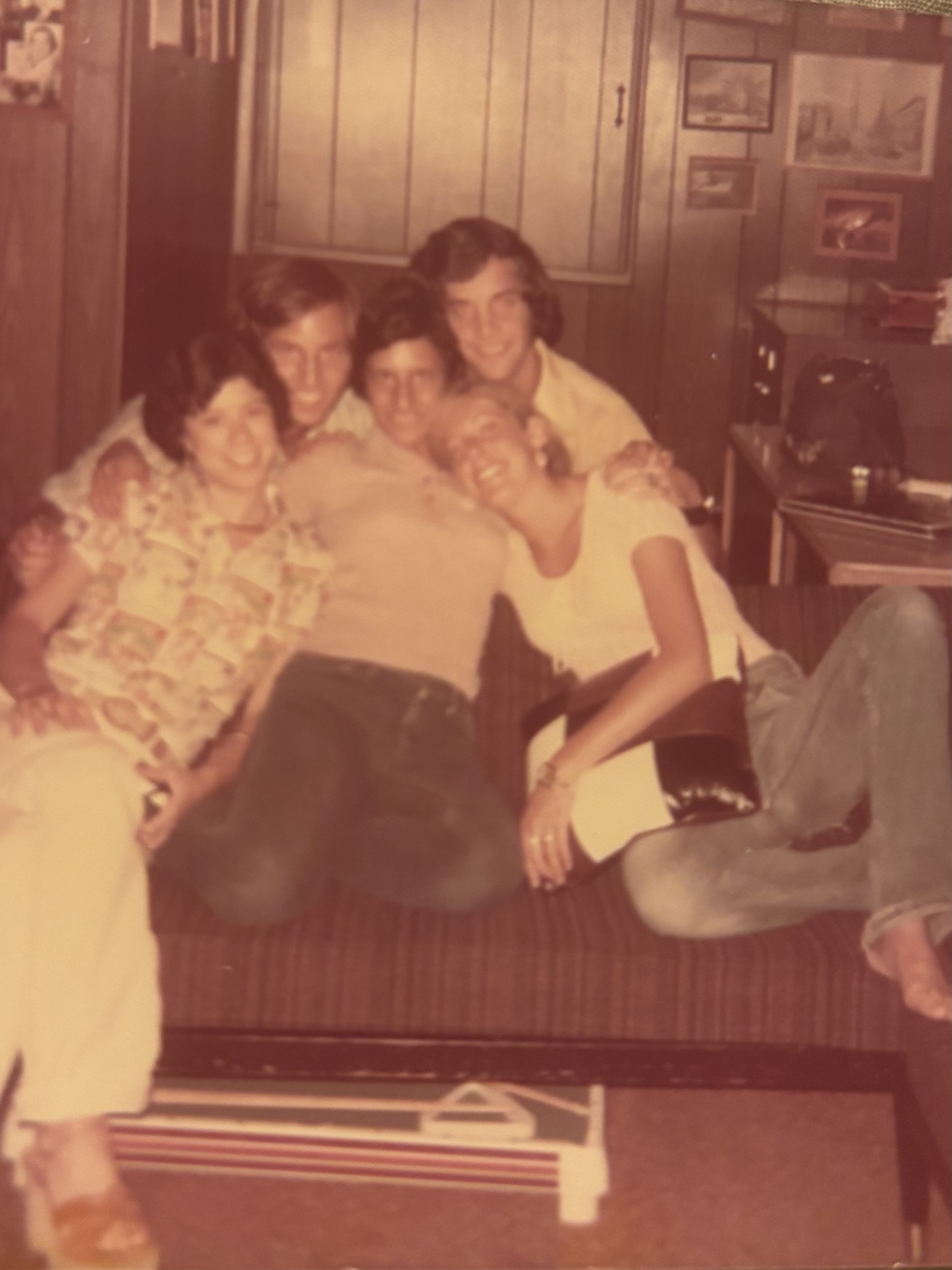Friends hanging out on a Saturday night. 