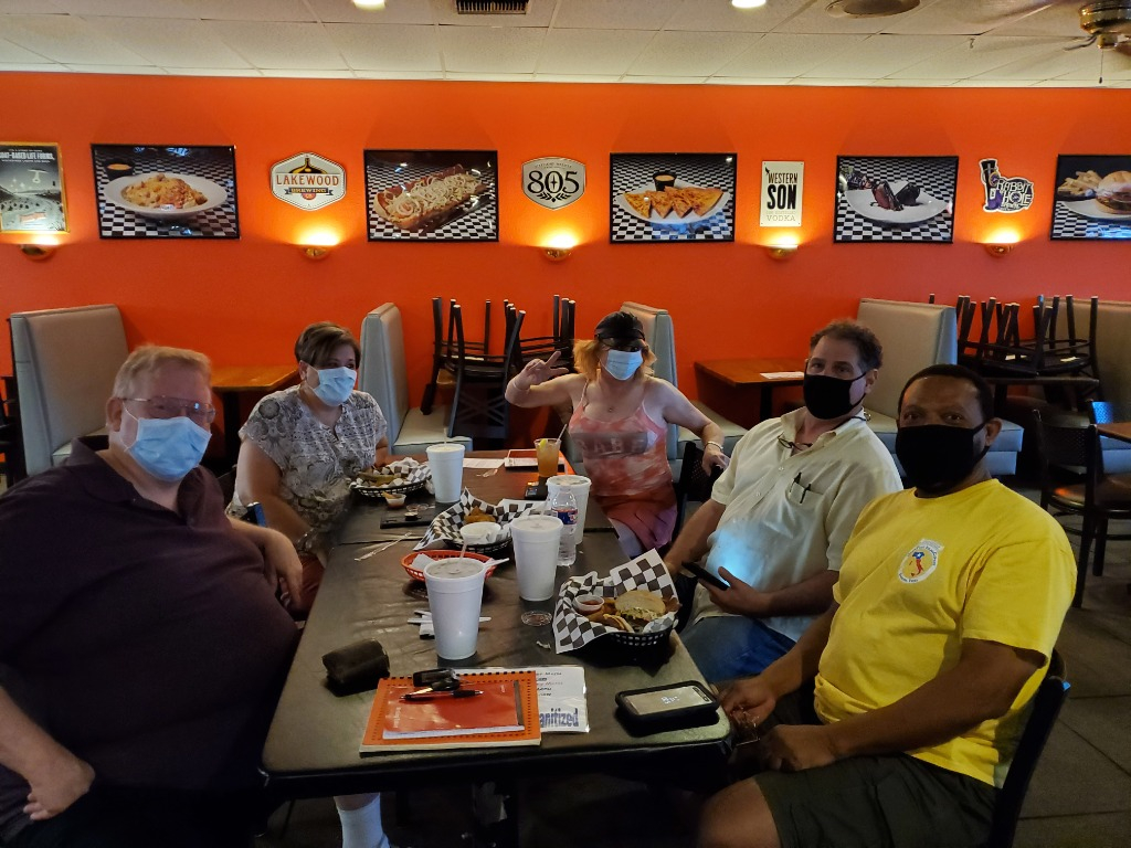Kevin Seager, Karen Piper, Ruby Neal, Rick Hatcher, and Tim Monroe at 40th Reunion Committee Planning meeting at Deli Planet on July 21, 2020.
