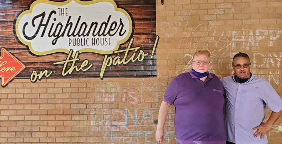 Kevin Seager and Roger Hammel visiting at the Highlander on August 30, 2020