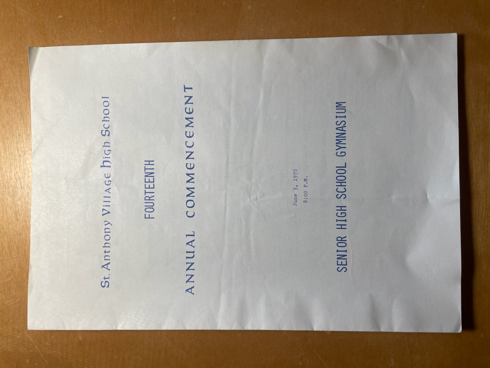 Class of 1976 Commencement program