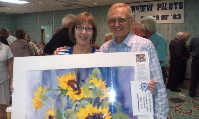 Laurie Keller Daddona, Painter of her picture & Bill Elliott Buyer of painting from silent auction
