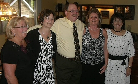 Dawn Danielson Hill, Nancy LeRoy Burk, Gary Hill, Jan Mayer-Rodriguez, Susan Gallego at a pre-reunion party. (photo courtesy of Jan Mayer-Rodriguez)