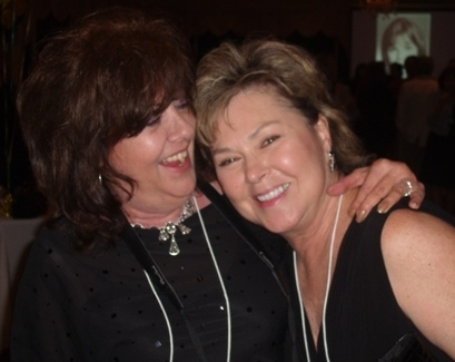 Barbara Bradley Sullivan, Kathy Goodner Baldwin-- check out the pic on the big screen in the background! (photo courtesy of Mariann Russell Looney)