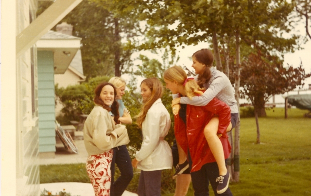 Senior Skip Day at Mike Days cabin-r-l Jan Mayer, Karen Larson, ??, Joanne Knippenburg, Liz Ankney