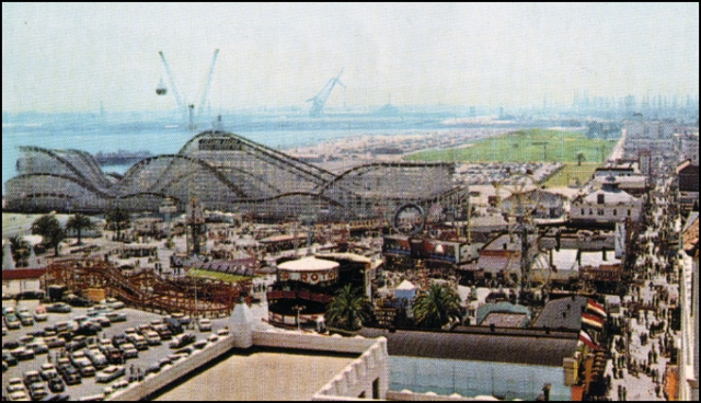 An old postcard with a birds-eye view of the LB Pike