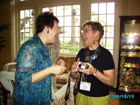 JUDY MILLER ZOBAL,KAY JESTER BYERLY HAVING A GOOD LAUGH