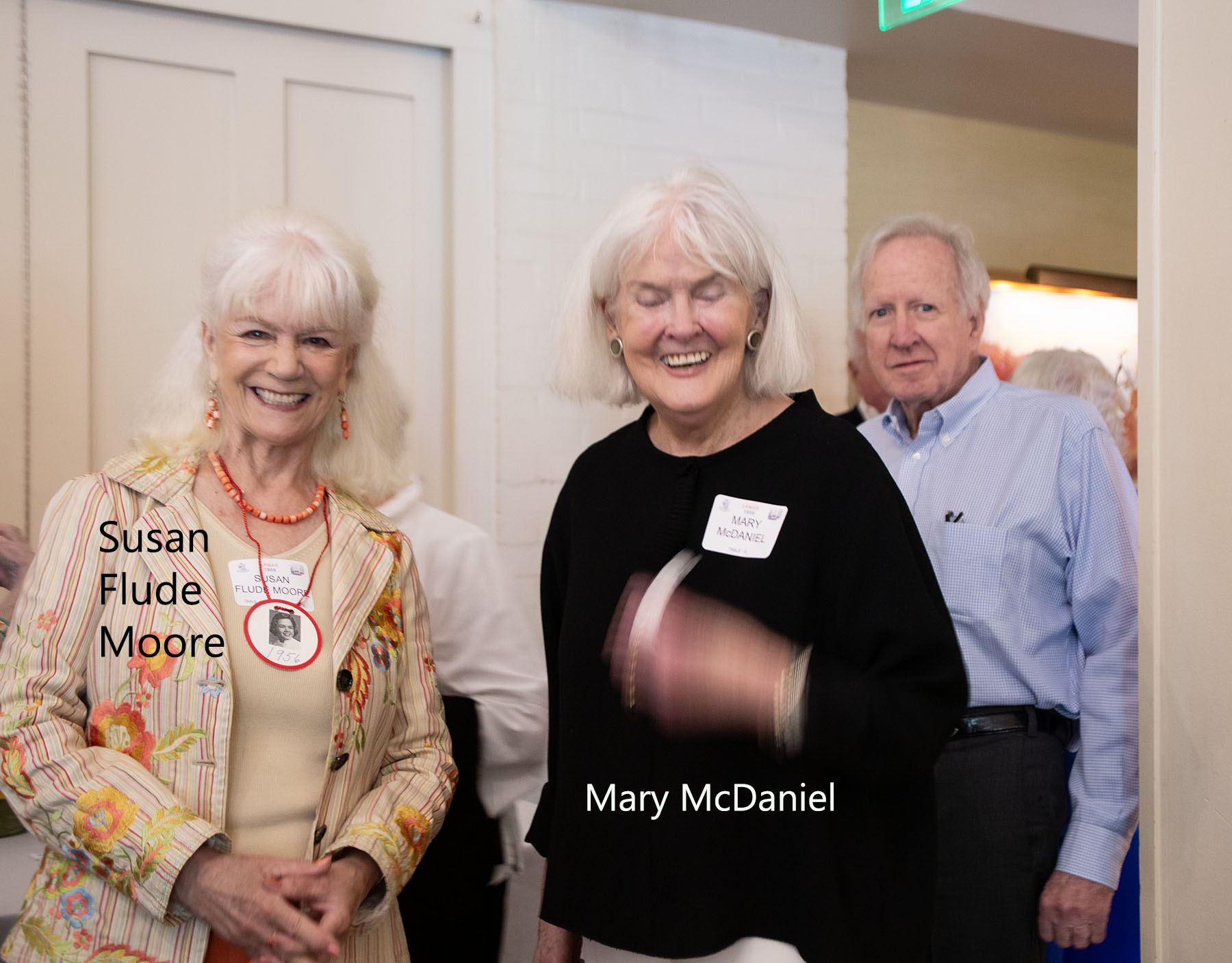 Susan Flude Moore greets Mary and Marion McDaniel