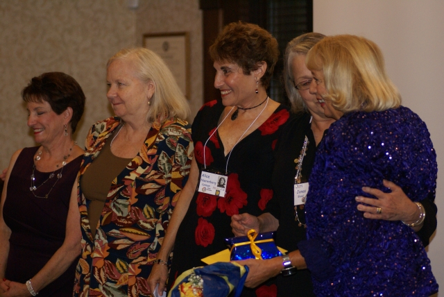 The reunion crew. Susie Harris, Suzanne Wellbaum, Alice Nierenberg, Jeri Jones presenting Deedy Dryden a gift for her dedication and hard work.