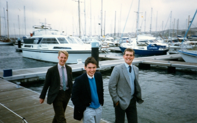 run ashore, Torquay, Spring 86: Wiggy, Tim, Keith