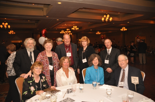 Seated: Judy (Robinson) McGreenery, Ruth (Santos) Moore, Jan & Paul MacDonald. Standing: Ed Lewis, Judy (Anderson) Birtles, John Paresky, Carolyn (Duggan) Hopkins, Roy Webster. 