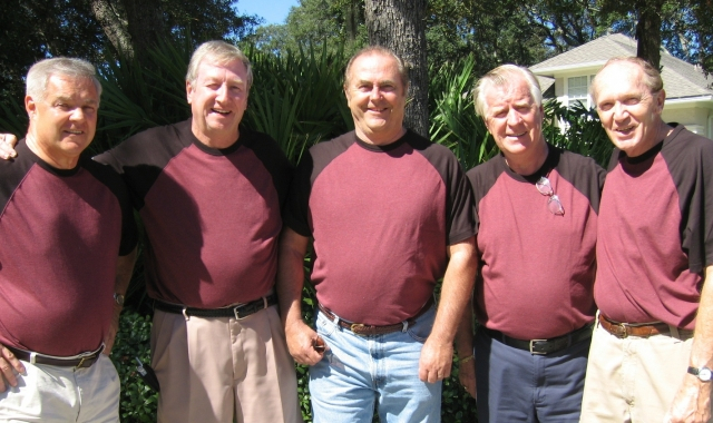 Pine St. Gang - Class of 1961
at Amelia Island, FL annual reunion: Jack Radochia, Joe Rollins, Salty Mead, Earl Foster and Phil Scanlan