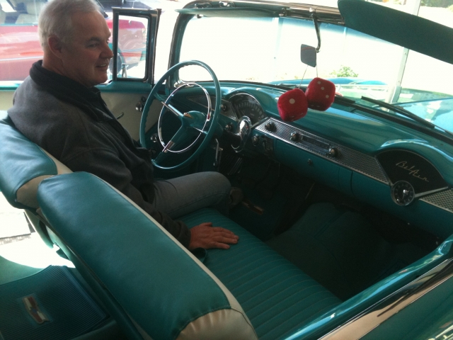 Jack Radochia lives out high school memories sitting in this 1955 Chevrolet convertible in November 2010.