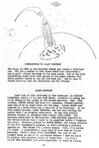 Brackett School Class prophecy, 1955