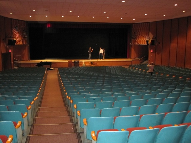 Long shot of James, Ted and Tina re-enacting their last play. For close up video and audio of this scene, see James videos of the school tour (not sure which part)