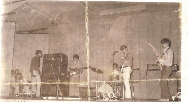 Band - circa 69-70. Not sure what we were called as a band at this point (we changed names a lot). Left to right: Kenny Arrington, Jeff Fitterer, Philip Crawford (Facebook photo), Dave Hyde, Joey Wilkinson.