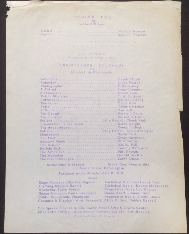 A very faded program from Ludlow Fair, and Christopher Columbus.
(Photo Credit: Isla K. Hill Wesner)