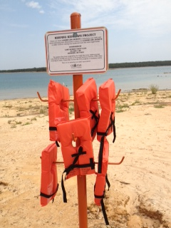 All the swim areas at Lake Murray now have these loaner life jackets available. Park Rangers monitor the poles and keep them stocked to keep kids safe.
