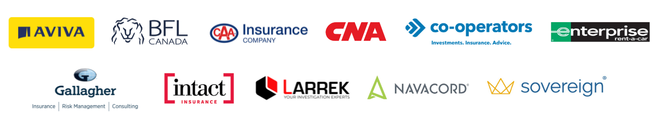 Aviva Canada | BFL CANADA | CAA Insurance Company | CNA Canada | Co-operators General Insurance Company | Enterprise Holdings Foundation | Arthur J. Gallagher Canada Limited | Intact Insurance | Larrek Investigations | Navacord | Sovereign