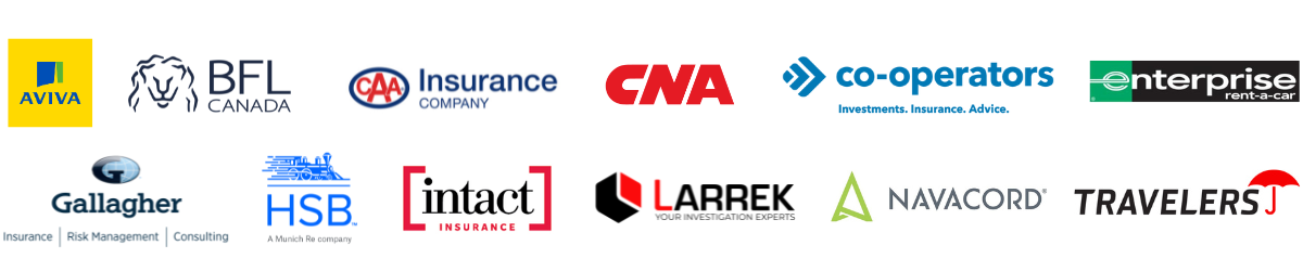 Aviva Canada | BFL CANADA | CAA Insurance Company | CNA Canada | Co-operators General Insurance Company | Enterprise Holdings Foundation | Arthur J. Gallagher Canada Limited | HSB Canada | Intact Insurance | Larrek Investigations | Navacord | Travelers Canada
