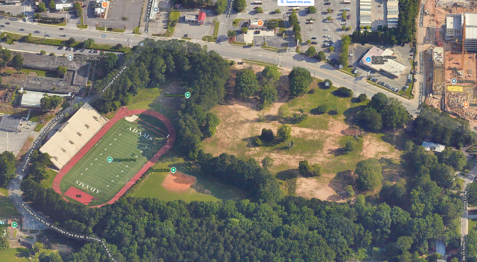 Aerial View of the Old Briarcliff High School Property Including Adams Stadium
