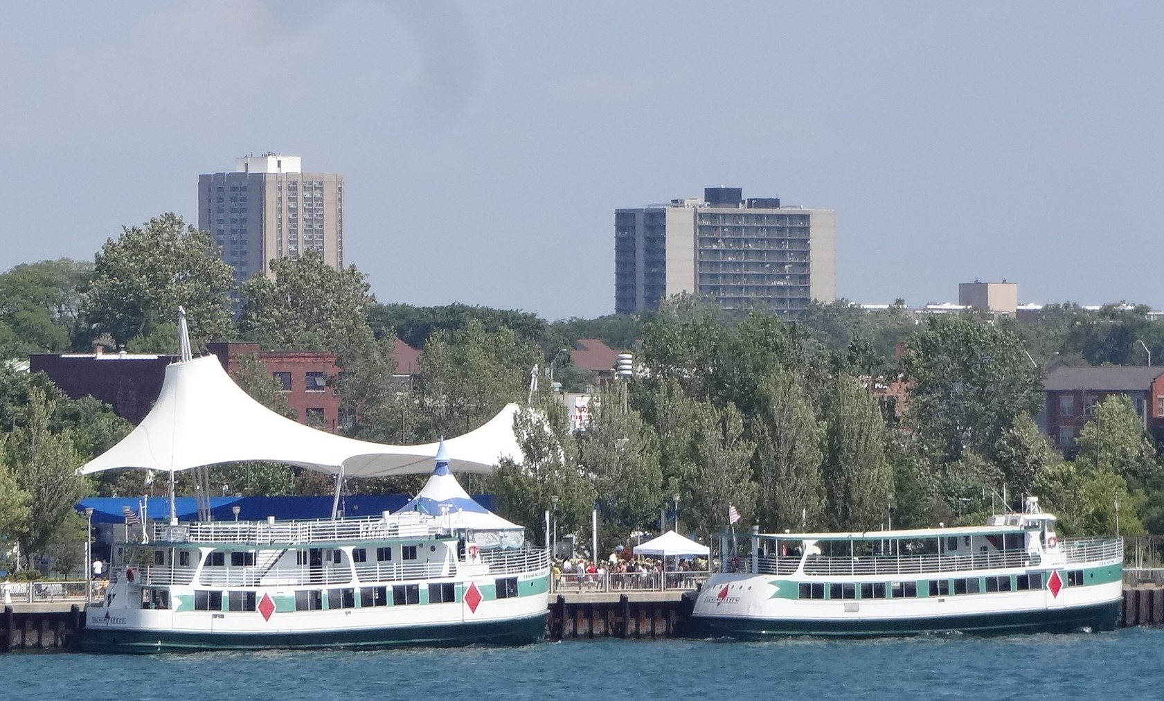 Unknown boats docked north of Hart Plaza