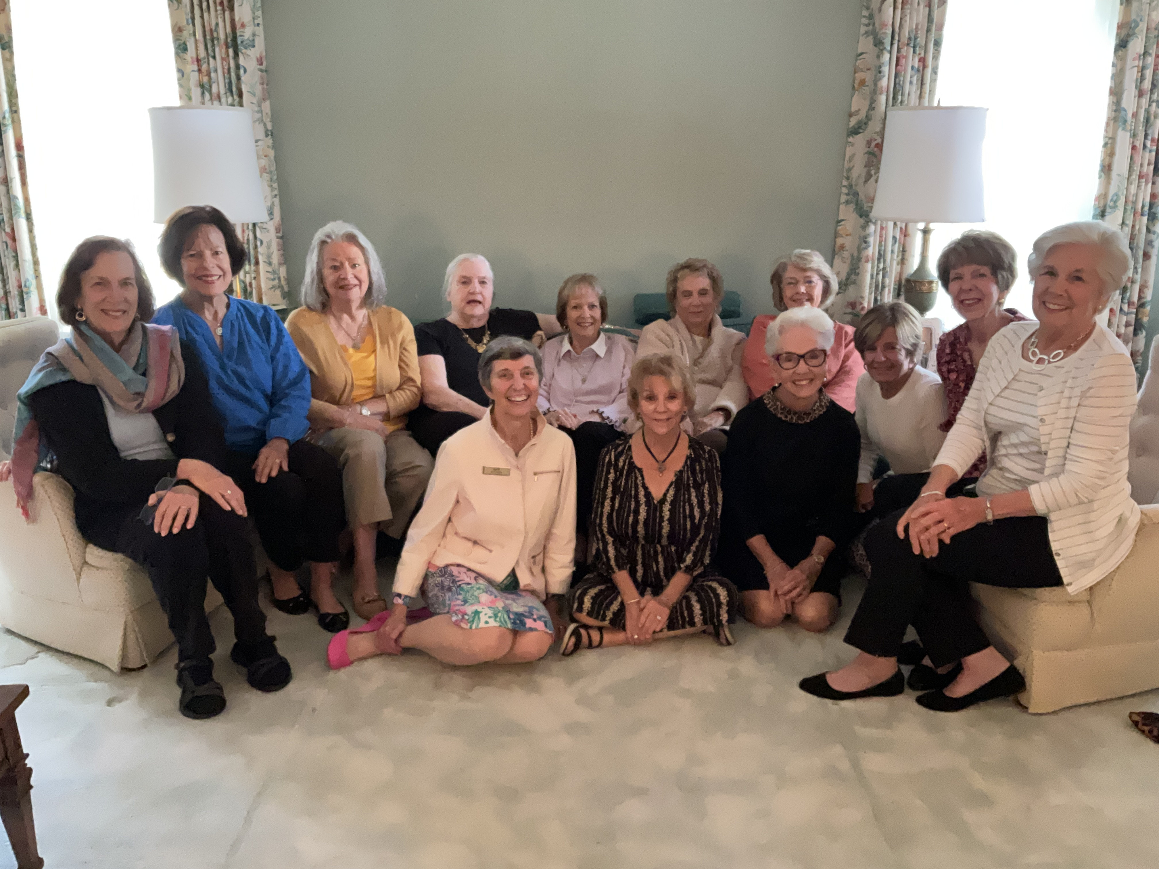 Front Row, L-R: Ann Wilson Cramer, Libby Girlinghouse Bernard, Claudia Hart Mally, Annie Stewart , Mary Elizabeth Barker McMahon, Margaret DeHoff Stanley   Second Row, L-R: Charlene Boggs Hughes, Katharine Stephens Slemenda, Gail Rogers Carter, Mary McCrory Plummer, Una Howell Pardue, Angel Thompson LeMaistre, Carol Sams Bryant