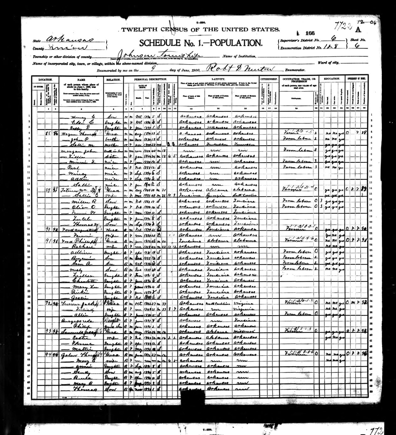 1890 US Census of Phil Ford's houshold