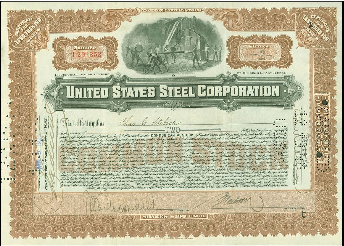 US Steel Stock Certificate