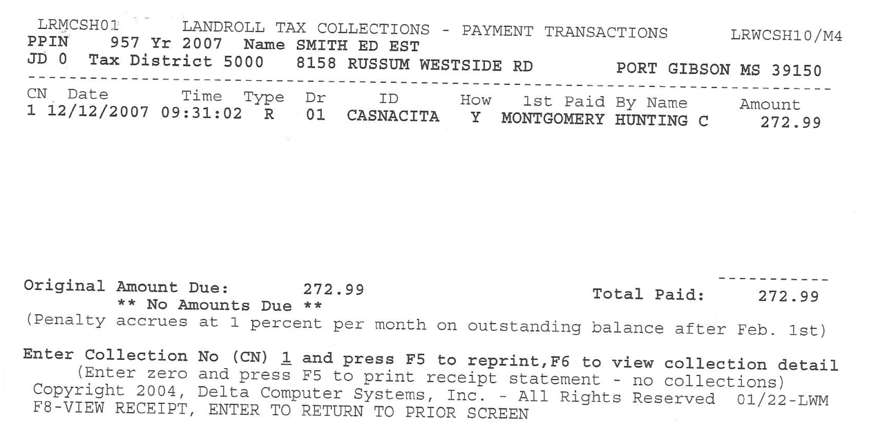 Tax Payment 12/12/2007