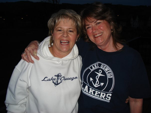 Reunion committee members Jan & Debbie doing their walking bill board assignment